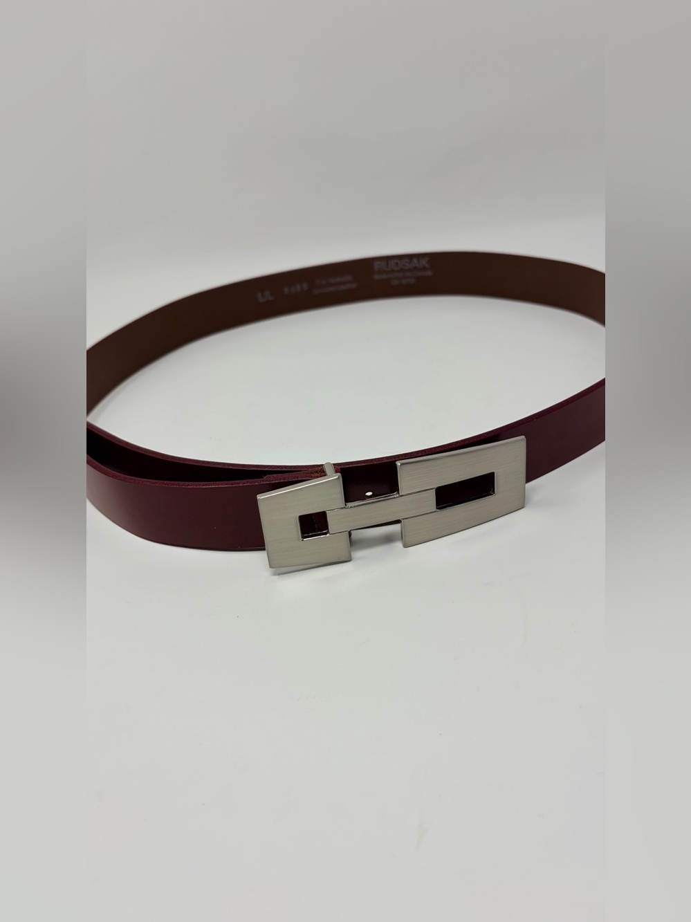 Rudsak Burgundy  Leather Belt with Silver Geometric Buckle